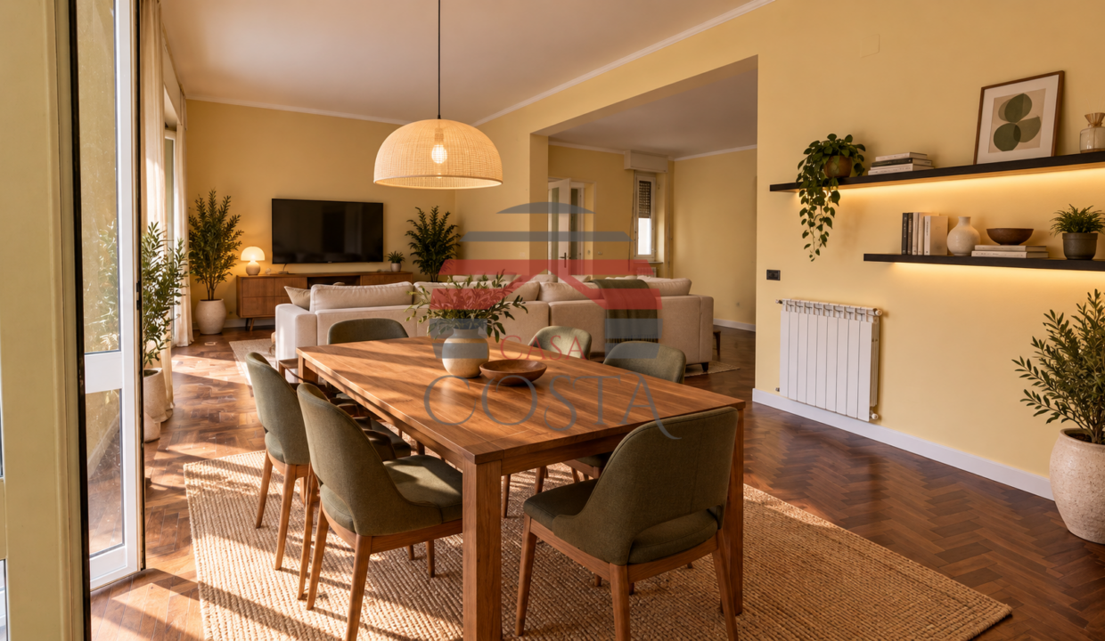 Salotto scandinavo con sala da pranzo luminosa (1)