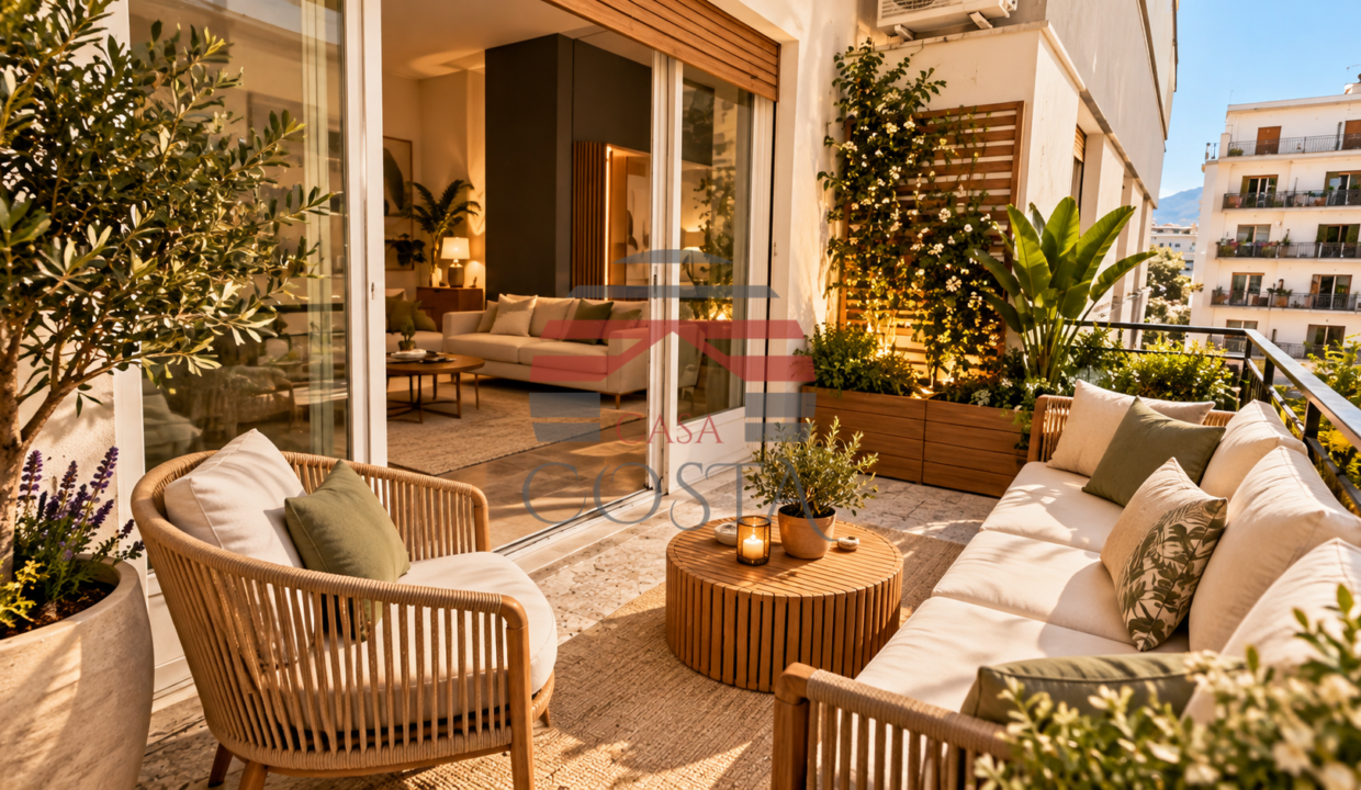 Balcone mediterraneo al tramonto