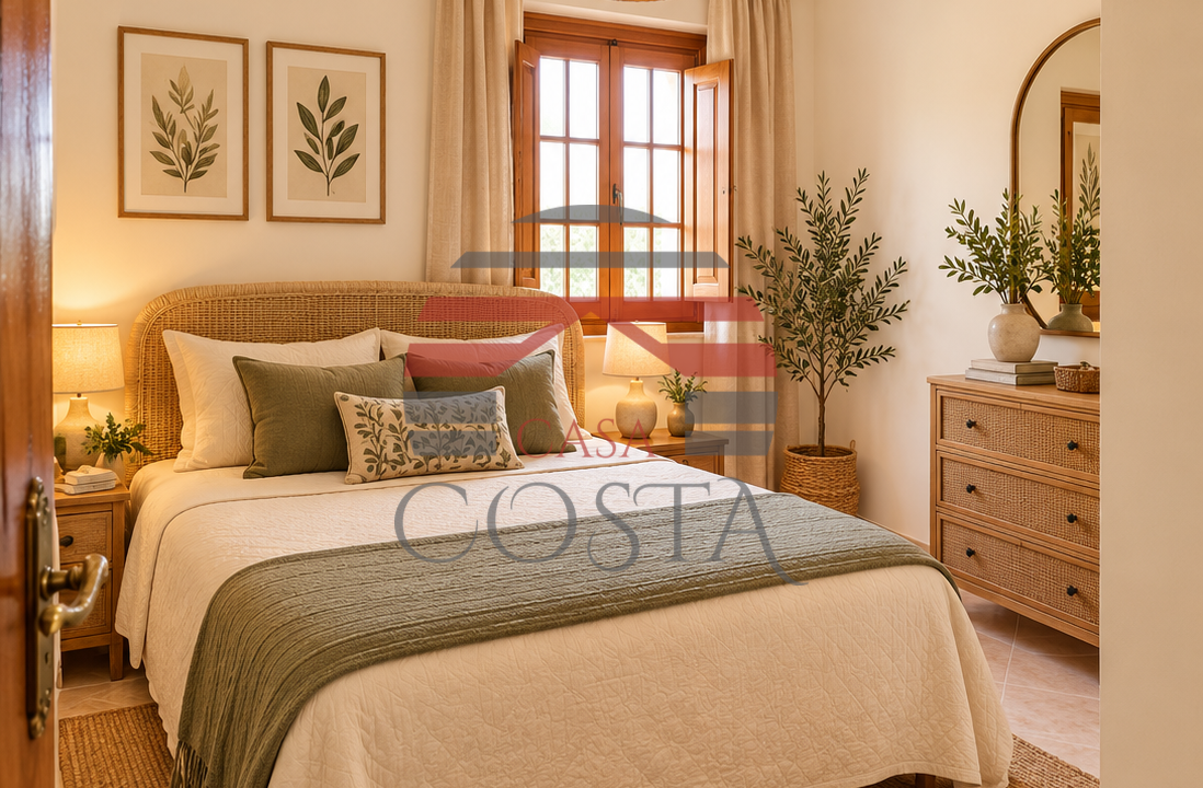 Camera da letto boho con dettagli naturali